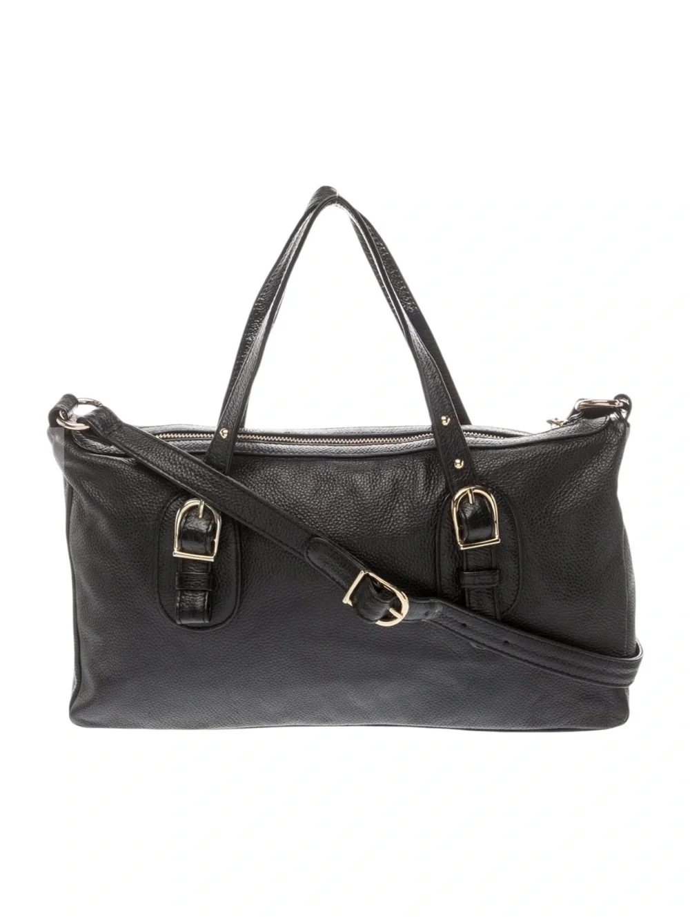 Onna Ehrlich Black Leather Satchel with Gold Charm - Women’s Everyday Tote